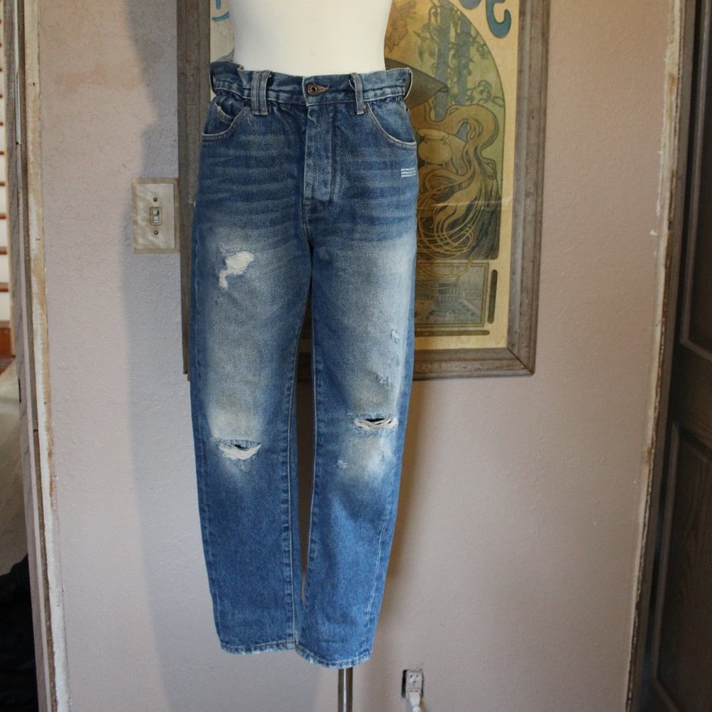 OFF-WHITE c/o Virgil Abloh elastic waist straight leg distressed jeans 29